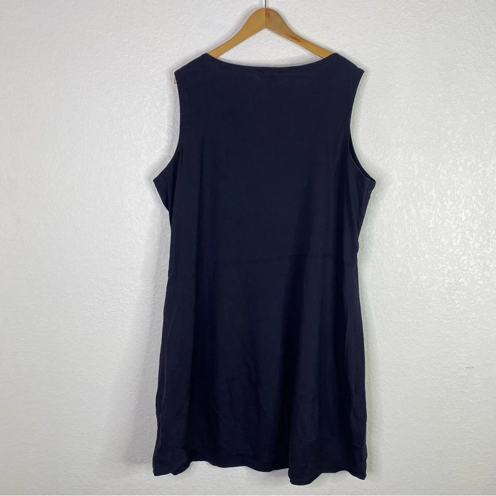 Eileen Fisher Navy Blue Linen Blend Stretch Shift Dress